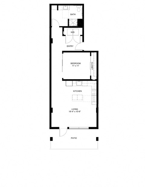Floor plan for 1 bed, 1 bath, 842 sqft